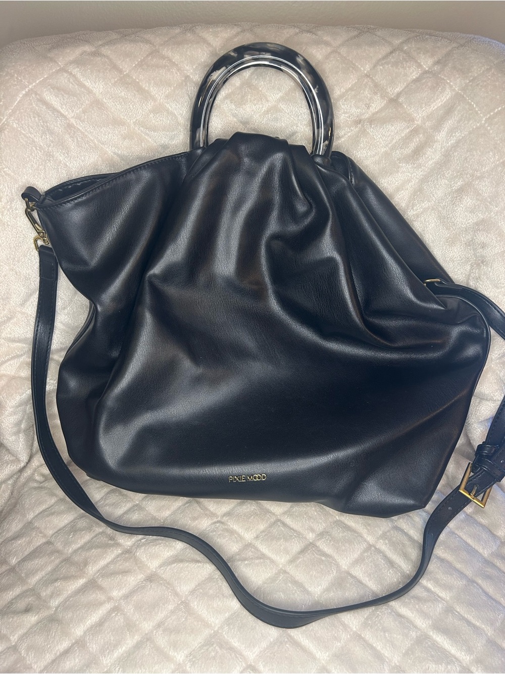 Pixie Mood Black Shoulder Tote with Acrylic Top Handles